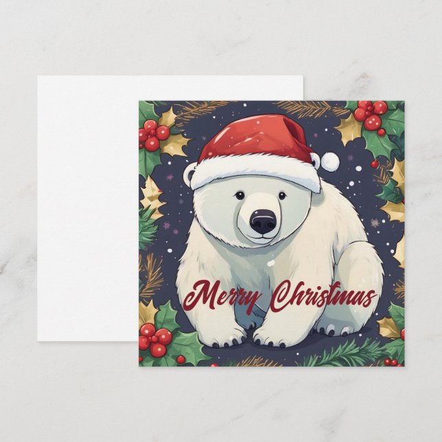 Cartes Pour Fêtes Annuelles Joyeux Noël Ours polaire blanc (Devant / Derrière)