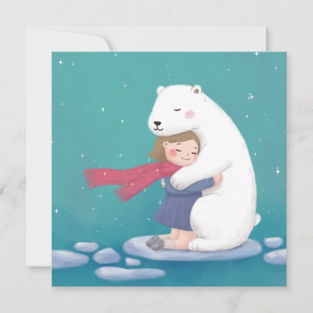 Cartes Pour Fêtes Annuelles Joyeux Noël : Ours Polaire & Illustration enfant (Devant)