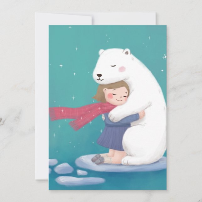 Cartes Pour Fêtes Annuelles Joyeux Noël : Ours Polaire & Illustration enfant (Devant)