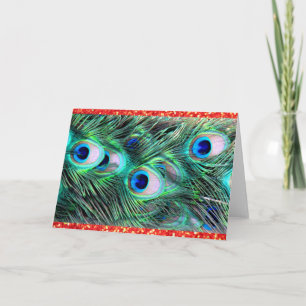 Cartes Pour Fêtes Annuelles Joyeux Noël Paon et Parties scintillant rouge