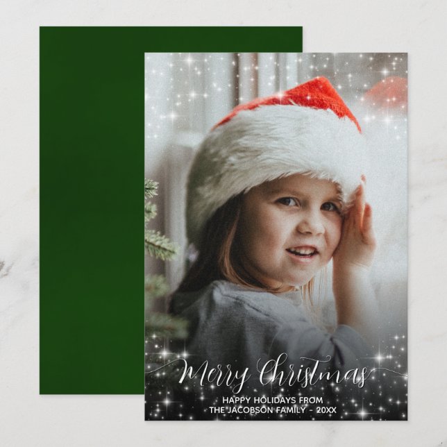 Cartes Pour Fêtes Annuelles Joyeux Noël Parties scintillant Étoiles Photo Over (Devant / Derrière)