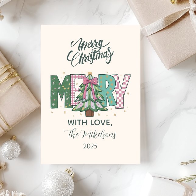 Cartes Pour Fêtes Annuelles Joyeux Noël Patchwork Pastel (Créateur téléchargé)