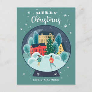 Cartes Pour Fêtes Annuelles Joyeux Noël Patineurs de vacances Globe de neige