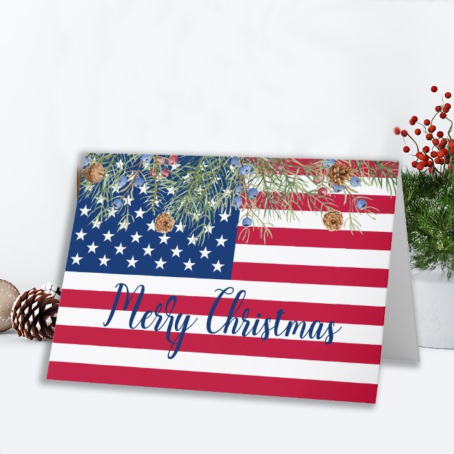 Cartes Pour Fêtes Annuelles Joyeux Noël Patriotique Militaire Américain Drapea (Créateur téléchargé)