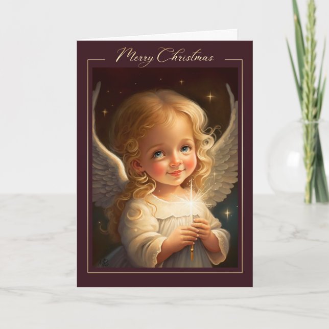 Cartes Pour Fêtes Annuelles Joyeux Noël. Peinture de petit ange (Devant)
