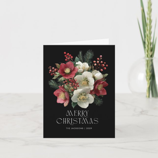 Cartes Pour Fêtes Annuelles Joyeux Noël Peinture Hellebore Conception de vacan (Devant)