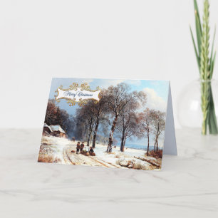Cartes Pour Fêtes Annuelles Joyeux Noël. Peinture vintage des scènes d'hiver