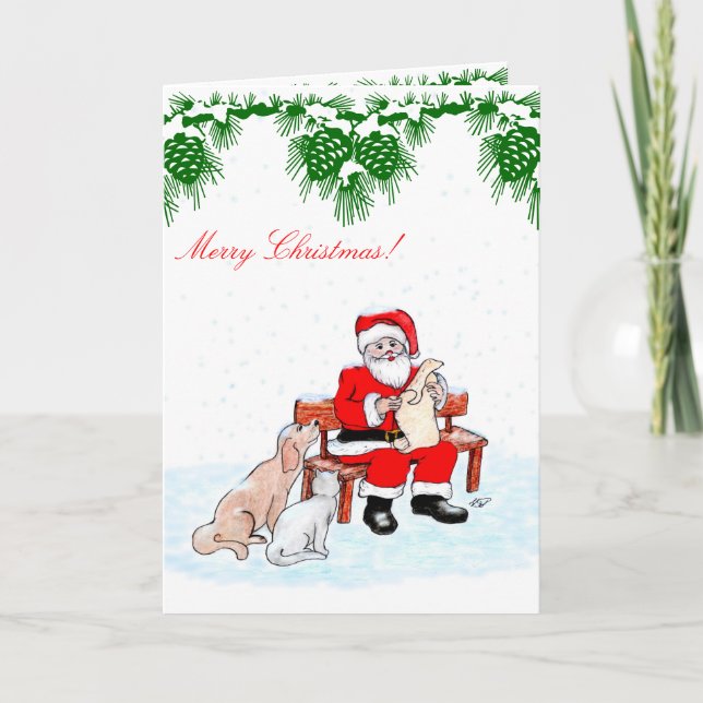 Cartes Pour Fêtes Annuelles Joyeux Noël - Père Noël avec chat et chien (Devant)