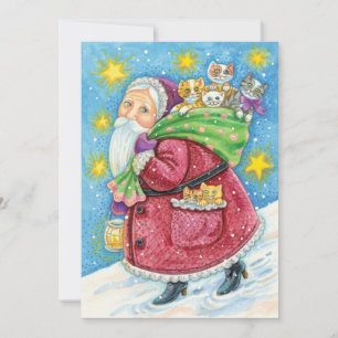 Cartes Pour Fêtes Annuelles Joyeux Noël, Père Noël avec chatons et chats !