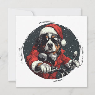 Cartes Pour Fêtes Annuelles Joyeux Noël Père Noël Bernese Mountain Dog Vélo