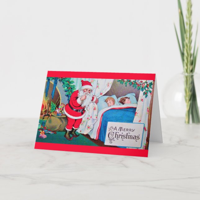Cartes Pour Fêtes Annuelles Joyeux Noël (Père Noël - Enfants dormant) (Devant)