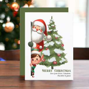 Cartes Pour Fêtes Annuelles Joyeux Noël Père Noël et elfe Personnalisé
