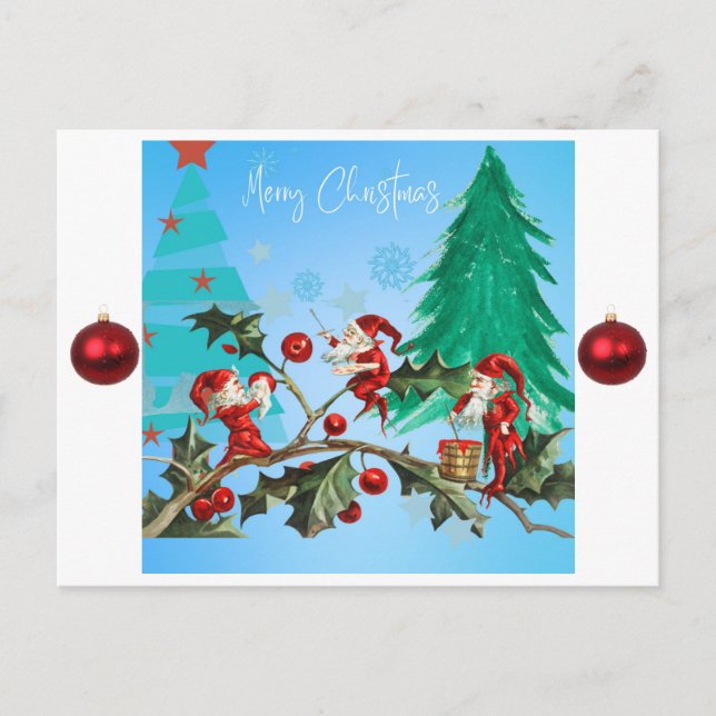 Cartes Pour Fêtes Annuelles Joyeux Noël Père Noël et elfes (Devant)