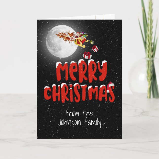 Cartes Pour Fêtes Annuelles Joyeux Noël Père Noël et Lune (Devant)