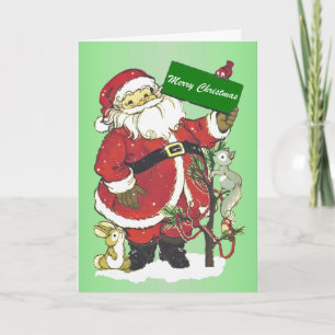 Cartes Pour Fêtes Annuelles Joyeux Noël Père Noël Forêt Animaux Arbre Neige