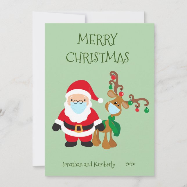 Cartes Pour Fêtes Annuelles Joyeux Noël Père Noël Reindeer Visage Masque 2020 (Devant)