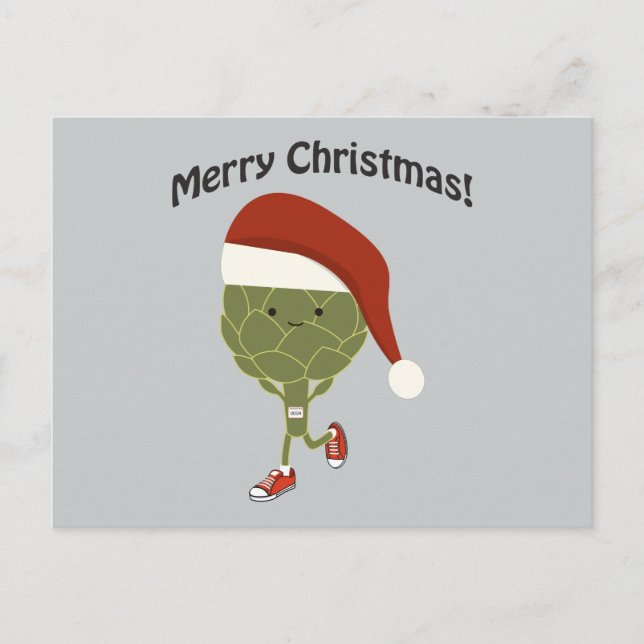 Cartes Pour Fêtes Annuelles Joyeux Noël! Père Noël Running Artichoke (Devant)