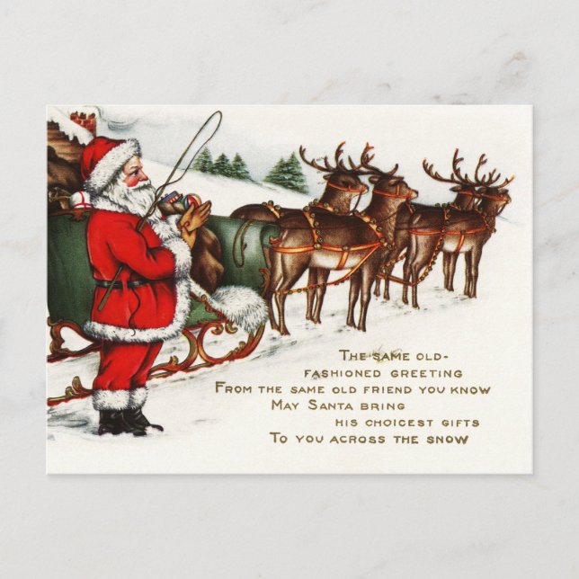 Cartes Pour Fêtes Annuelles Joyeux Noël Père Noël Sleigh Reindeer (Devant)