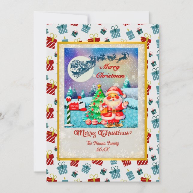 Cartes Pour Fêtes Annuelles Joyeux Noël Père Noël, Sleigh, Reindeer, Snowflake (Devant)