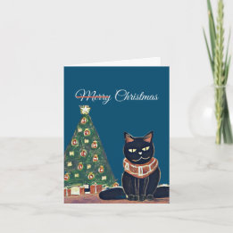 Cartes Pour Fêtes Annuelles Joyeux Noël personnalisé Chat noir en colère