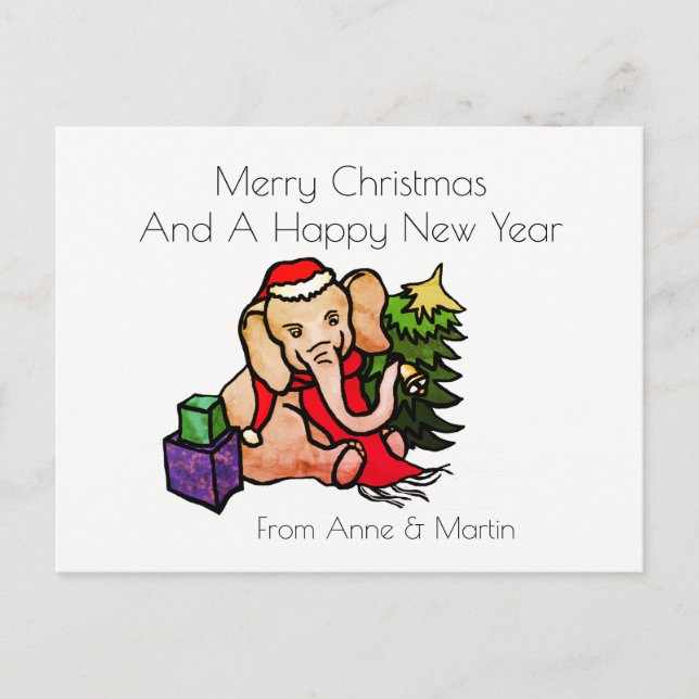 Cartes Pour Fêtes Annuelles Joyeux Noël Personnalisé Cute Cartoon Elephant (Devant)