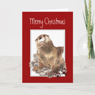 Cartes Pour Fêtes Annuelles Joyeux Noël personnalisé, mignon animal Otter