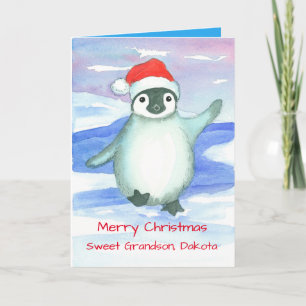 Cartes Pour Fêtes Annuelles Joyeux Noël petit-fils bébé pingouin personnalisé