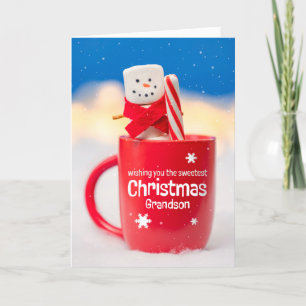 Cartes Pour Fêtes Annuelles Joyeux Noël Petit-Fils Bonhomme de neige en guimau