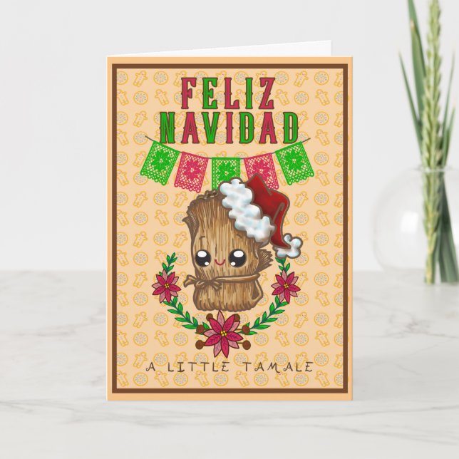 Cartes Pour Fêtes Annuelles Joyeux Noël - Petit Tamale (jaune) bilingue (Devant)