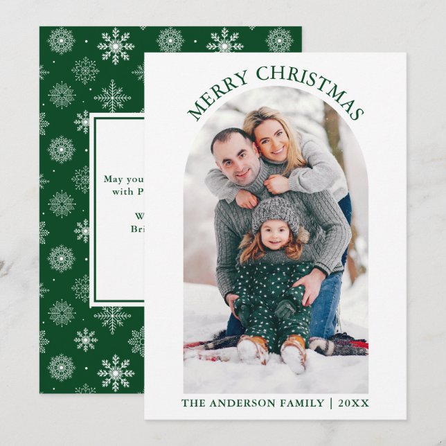 Cartes Pour Fêtes Annuelles Joyeux Noël Photo Arche Snowflakes Green (Devant / Derrière)