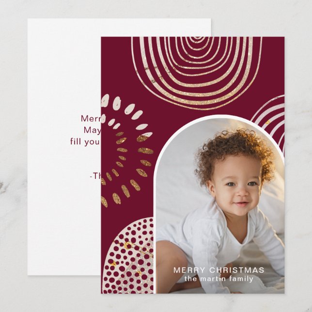 Cartes Pour Fêtes Annuelles Joyeux Noël photo avec message Bourgogne (Devant / Derrière)