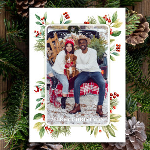 Cartes Pour Fêtes Annuelles Joyeux Noël Photo Botanique Holly Greenery