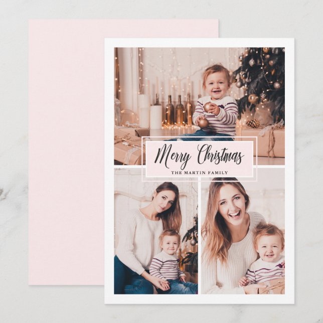 Cartes Pour Fêtes Annuelles Joyeux Noël Photo Collage Bleu et blanc (Devant / Derrière)