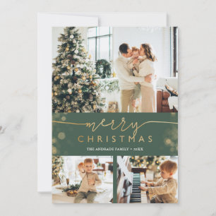 Cartes Pour Fêtes Annuelles Joyeux Noël Photo Collage Classic Green Gold