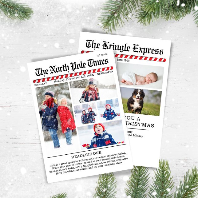 Cartes Pour Fêtes Annuelles Joyeux Noël Photo Collage Journal (The North Pole Times Multi photo holiday greeting card.)