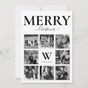 Cartes Pour Fêtes Annuelles Joyeux Noël Photo Collage Monogramme noir blanc