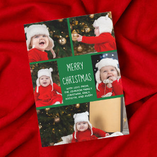 Cartes Pour Fêtes Annuelles Joyeux Noël Photo Collage Vert Vert Vert Moderne