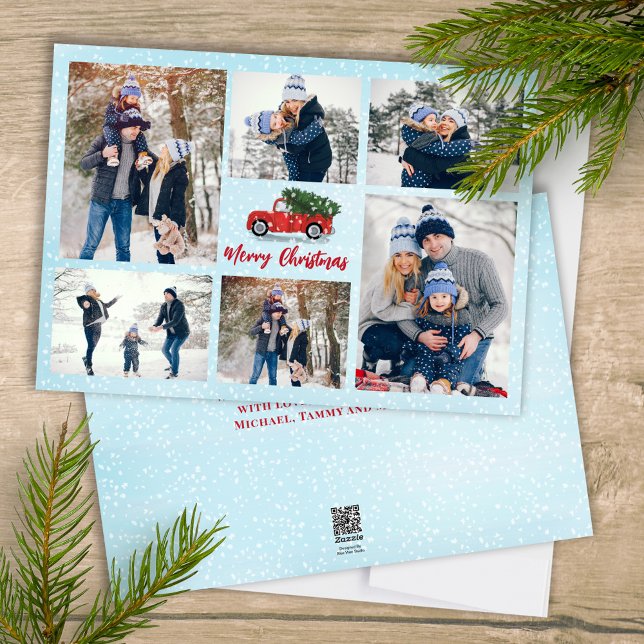 Cartes Pour Fêtes Annuelles Joyeux Noël Photo Coller Camion Rouge (Merry Christmas holiday Multi photo collage template. With a rustic red truck. )