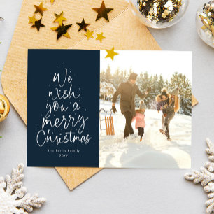 Cartes Pour Fêtes Annuelles Joyeux Noël photo de famille bleu marine amusante