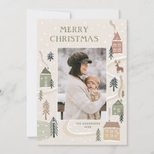 Cartes Pour Fêtes Annuelles Joyeux Noël   Photo de famille du village hivernal