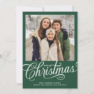 Cartes Pour Fêtes Annuelles Joyeux Noël Photo de famille en écriture verte