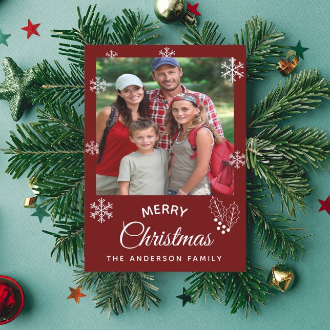 Cartes Pour Fêtes Annuelles Joyeux Noël photo de famille noir rouge script (Créateur téléchargé)