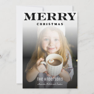 Cartes Pour Fêtes Annuelles Joyeux Noël Photo de Famille Simple Noir Blanc