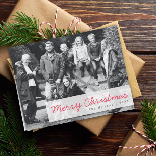 Cartes Pour Fêtes Annuelles Joyeux Noël   Photo de groupe familial moderne