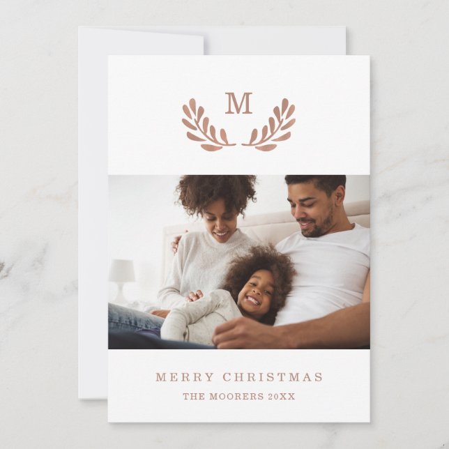 Cartes Pour Fêtes Annuelles Joyeux Noël | Photo et Faux Rose Gold Wreath (Devant)