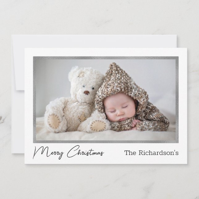 Cartes Pour Fêtes Annuelles Joyeux Noël Photo Famille Moderne Vacances Simple (Devant)