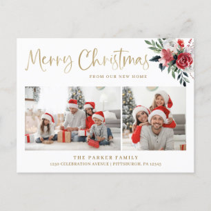 Cartes Pour Fêtes Annuelles Joyeux Noël Photo Floral Changement d'adresse