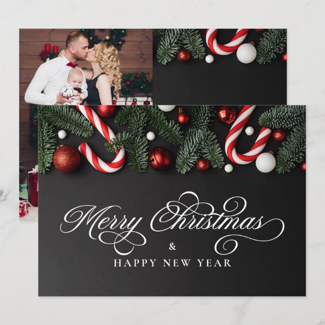 Cartes Pour Fêtes Annuelles Joyeux Noël Photo & Message Moderne Traditionnel (Devant / Derrière)