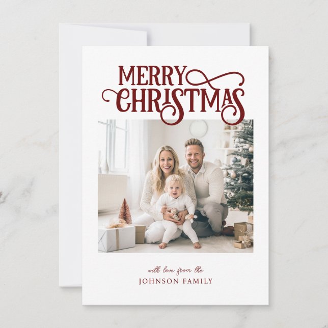 Cartes Pour Fêtes Annuelles Joyeux Noël! Photo moderne, simple (Devant)