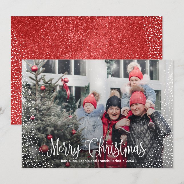 Cartes Pour Fêtes Annuelles Joyeux Noël Photo Neige (Devant / Derrière)